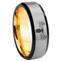8mm Spider Beveled Edge Gray And Gold Tungsten Promise Ring