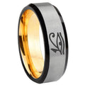 8mm Seeing Eye Beveled Edge Gray Gold Tungsten Mens Bands Ring