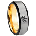 8mm Marijuana Leaf Beveled Tungsten Silver Gold Engagement Ring