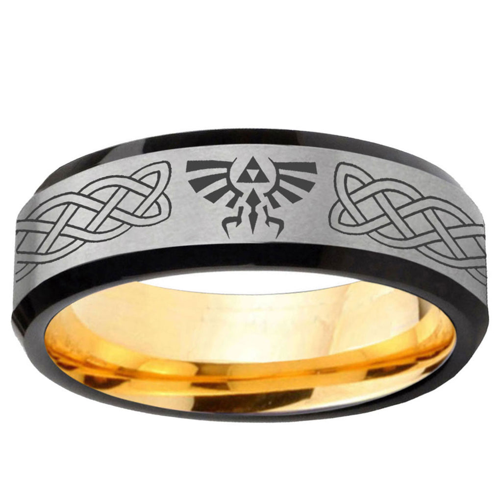 Celtic Zelda Beveled Edge Gray Gold Tungsten Promised Band