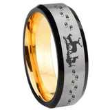 8mm Deer Hunting Beveled Edge Gray And Gold Tungsten Custom Rings
