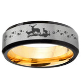 Deer Hunting Beveled Edge Gray And Gold Tungsten Custom Rings