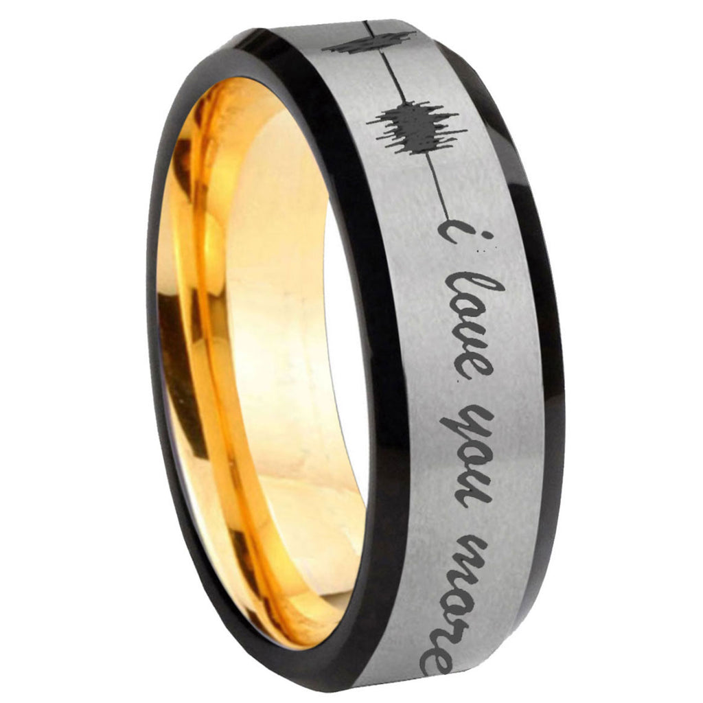 8mm Sound Wave I love you more Beveled Gray Gold Tungsten Ring