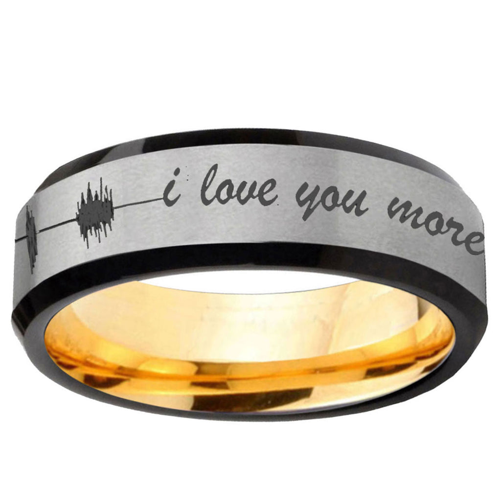 Sound Wave I love you more Beveled Gray Gold Tungsten Ring