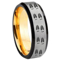 8mm Deer Tracks Beveled Edge Gray And Gold Tungsten Men Bands