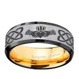 8mm-Irish-Claddagh-Beveled-Tungsten-Carbide-Silver-Gold-Mens-Engagement-Ring