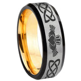 8mm Irish Claddagh Beveled Tungsten Carbide Silver Gold Mens Engagement Ring