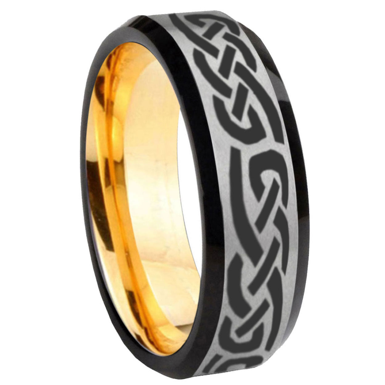 8mm Celtic Knot Infinity Love Beveled Gray Gold Tungsten Ring