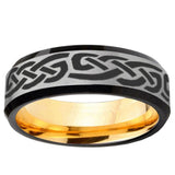 Celtic Knot Infinity Love Beveled Edge Gray And Gold Tungsten Engraved Ring