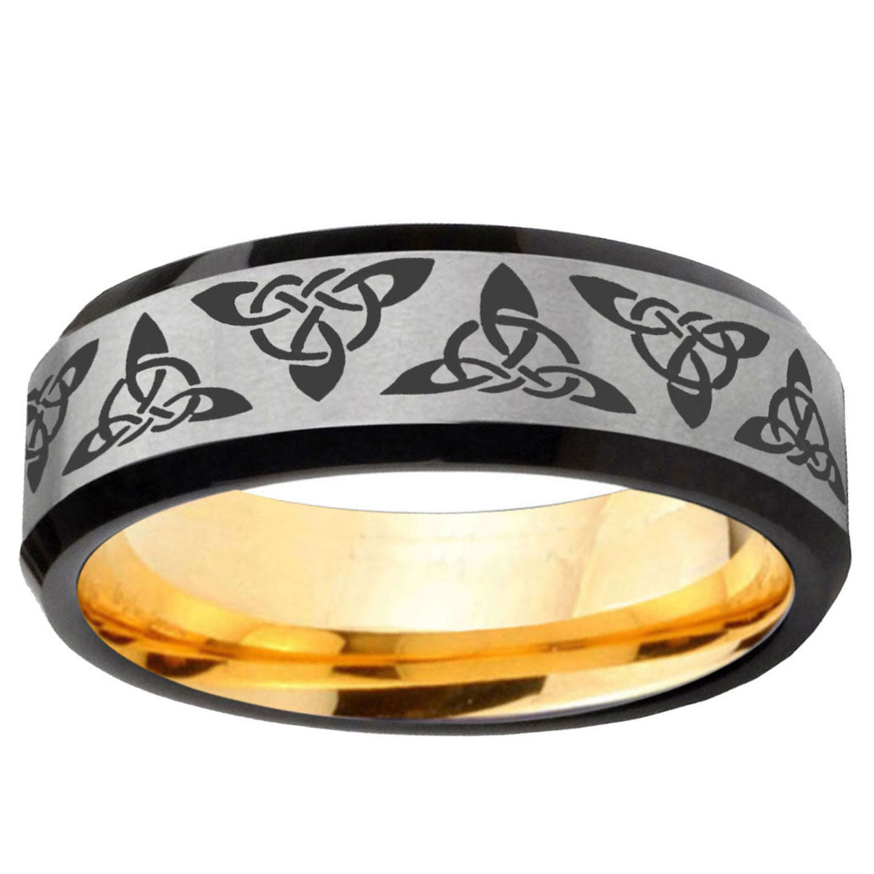 Celtic Knot Beveled Edge Gray Gold Tungsten Promised Ring