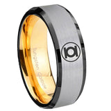 8mm Green Lantern Beveled Edge Gold Silver Tungsten Mens Ring