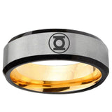 8mm Green Lantern Beveled Edge Gold Silver Tungsten Mens Ring