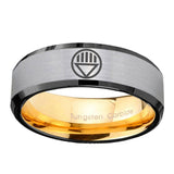 8mm Black Lantern Beveled Edge Gold Silver Mens Tungsten Rings