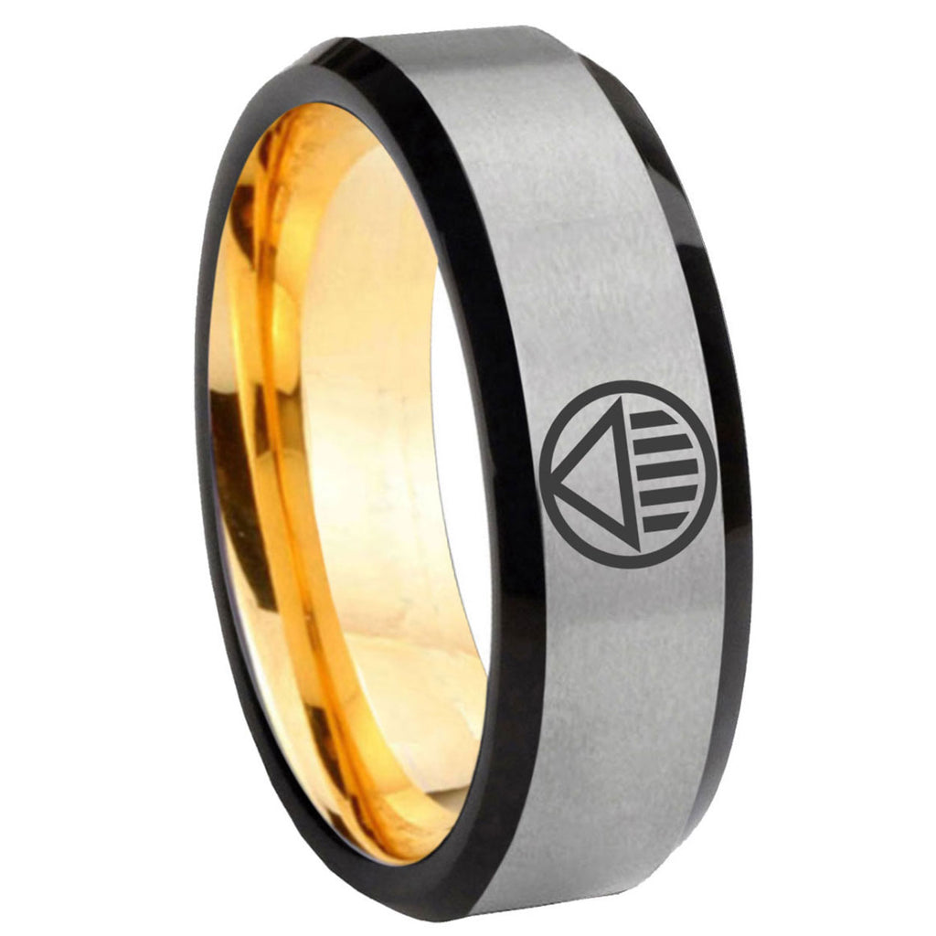 8mm Black Lantern Beveled Edge Gold Silver Mens Tungsten Ring