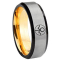 8mm Gray Lantern Beveled Edge Gold Silver Tungsten Steel Ring