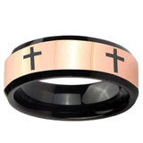 Crosses Rose Gold And Black Beveled Edge Tungsten Carbide Custom Men's Ring