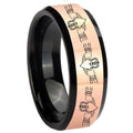 8MM Irish Claddagh Rose Gold Black Bevel Tungsten Engagement Ring