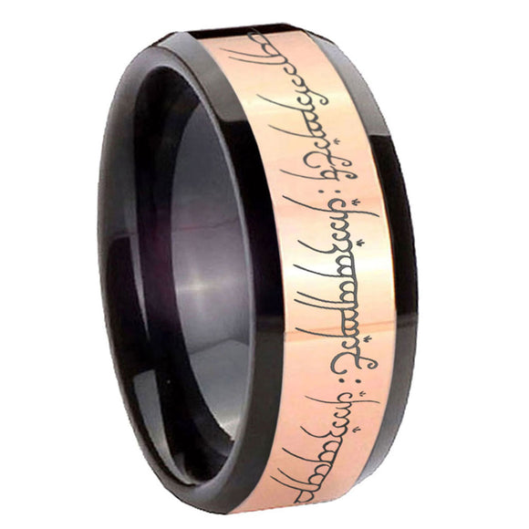 8mm Lord Of The Rings Beveled Edge Black Rose Gold Tungsten Carbide Wedding Rings