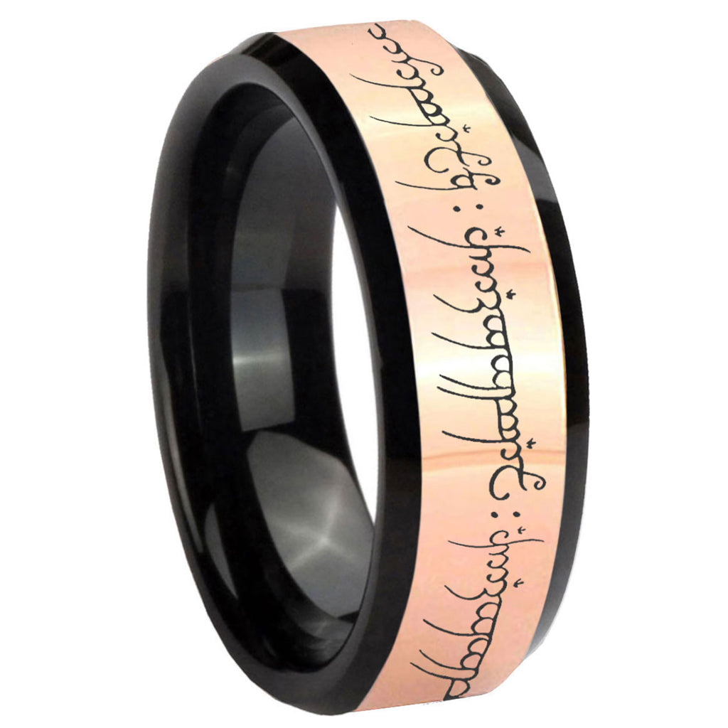8MM Lord Of The Ring Rose Gold Black Bevel Tungsten Custom Ring