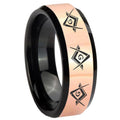 8MM Master Mason Masonic Rose Gold Black Bevel Tungsten Ring