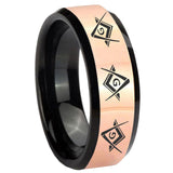 8mm Master Mason Masonic Rose Gold And Black Beveled Edge Tungsten Men's Bands Ring