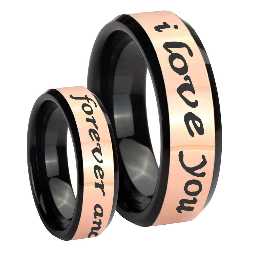8MM I Love You Forever ever Rose Gold Black Bevel Tungsten Ring