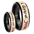 8MM I Love You Forever ever Rose Gold Black Bevel Tungsten Ring