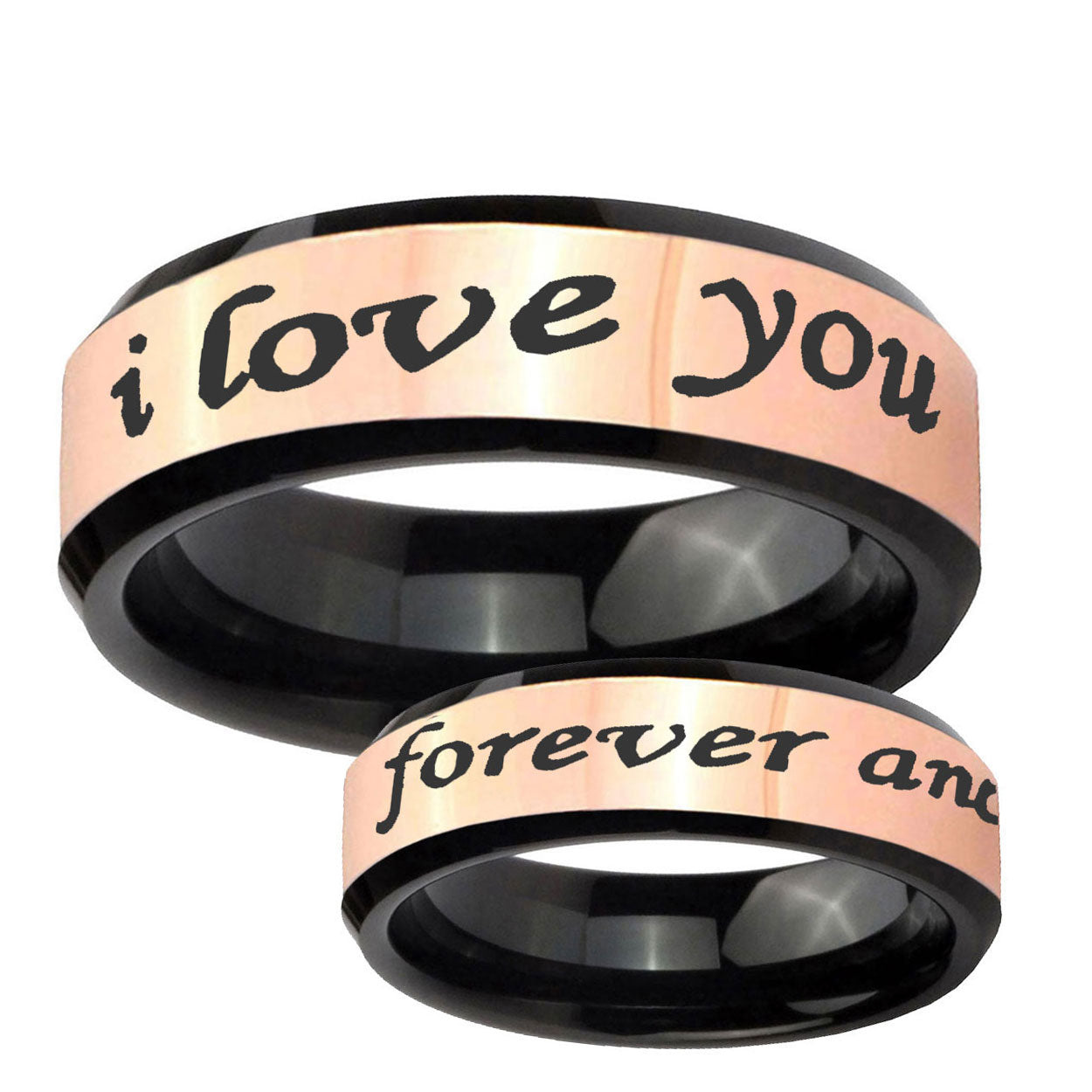 I Love You Forever ever Rose Gold Black Bevel Tungsten Ring