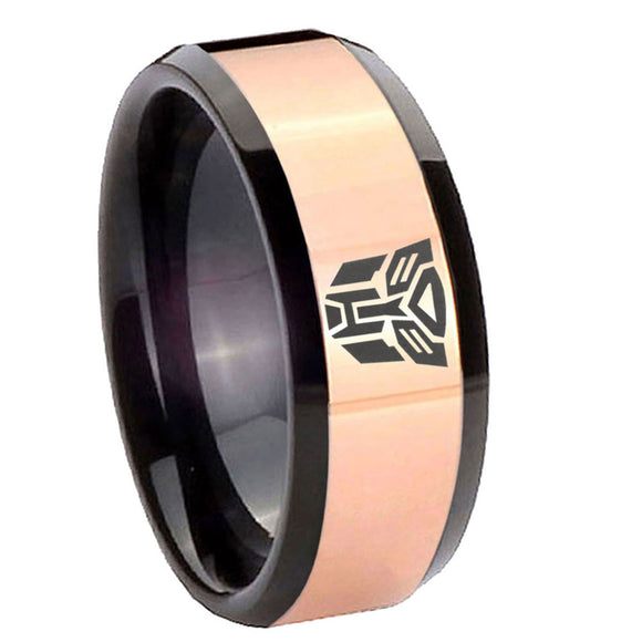 8mm Transformers Autobot Beveled Edge Black Rose Gold Wedding Bands For Working Men