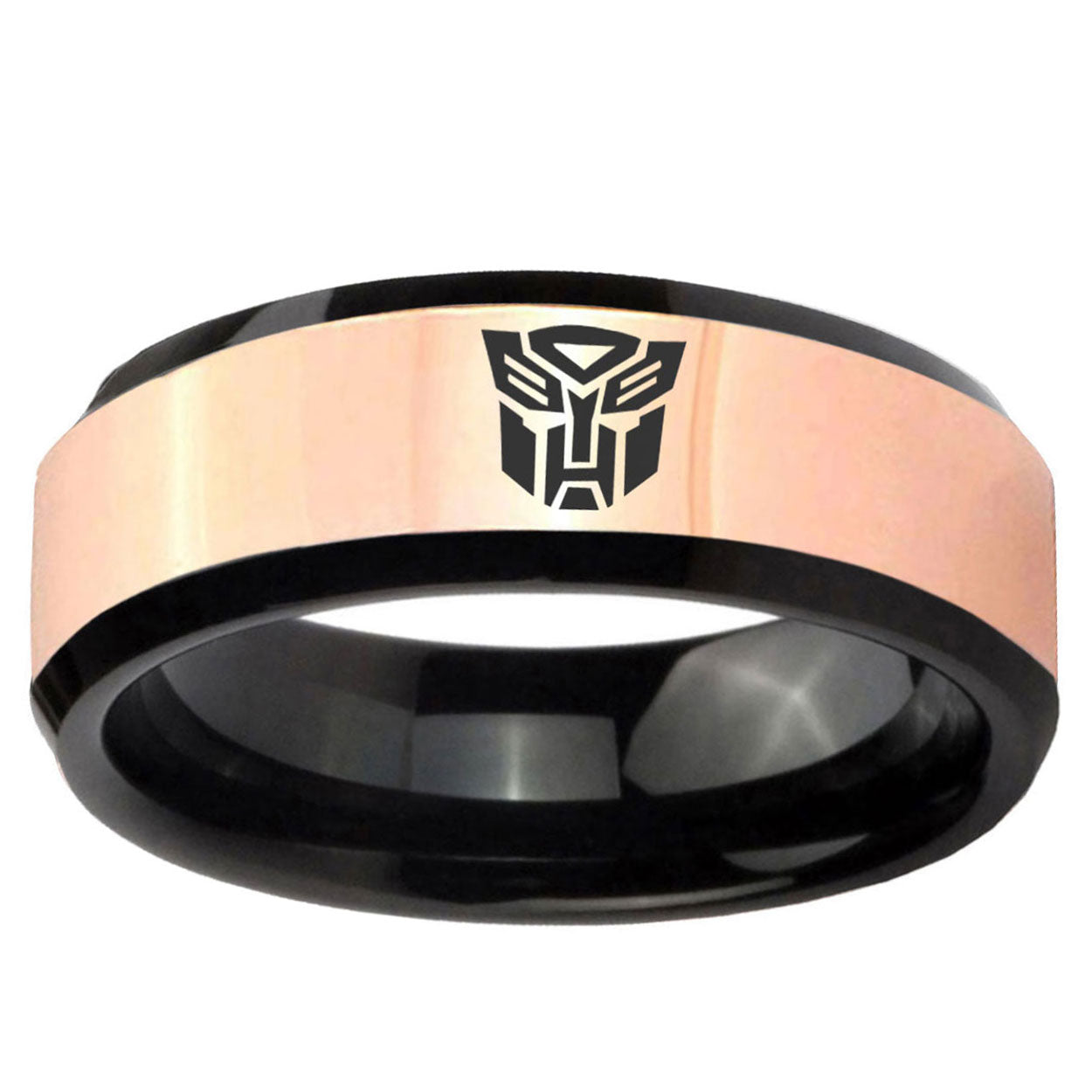 Transformers Autobot Rose Gold Black Bevel Tungsten Ring