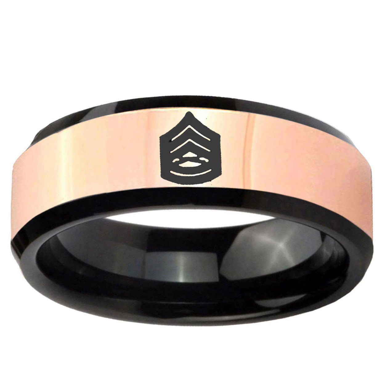 Army Sergeant Major Rose Gold Black Bevel Tungsten Custom Ring