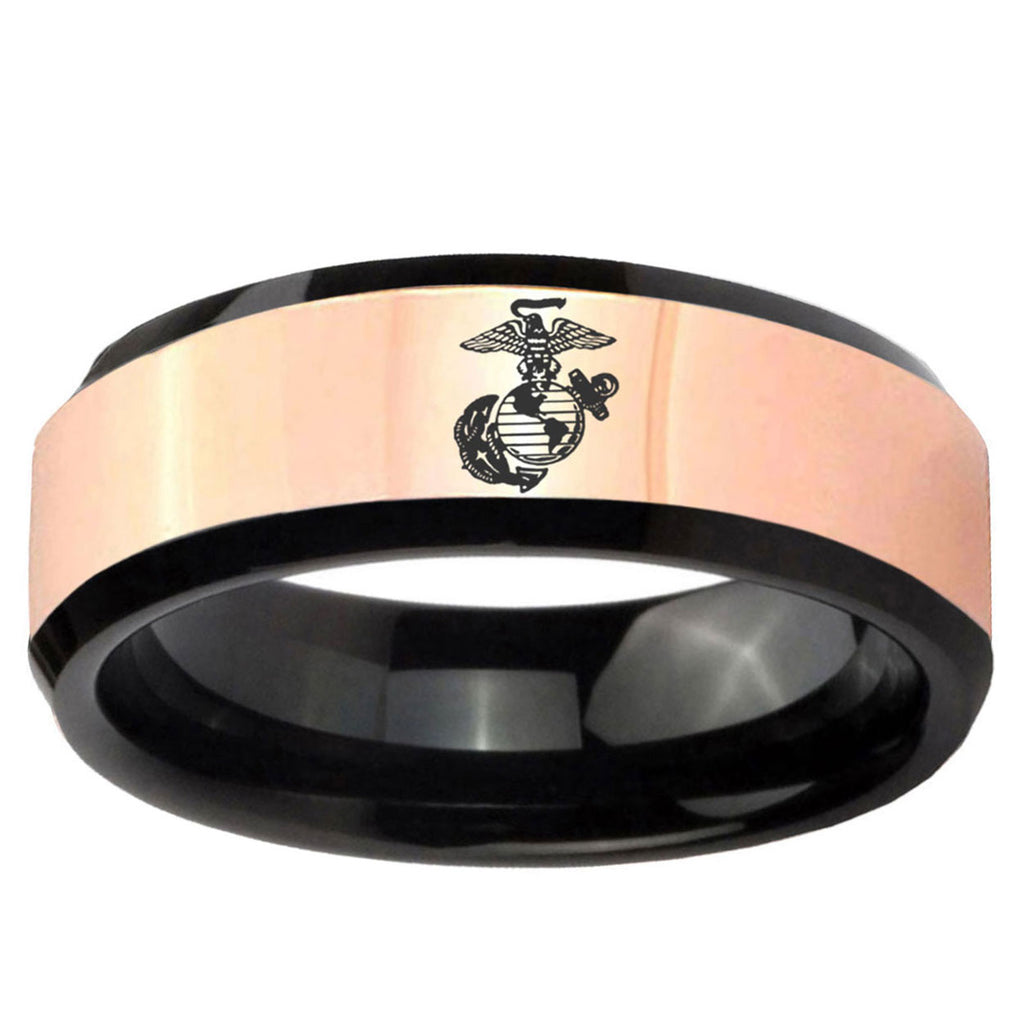 Marine Rose Gold Black Bevel Tungsten Men's Engagement Ring