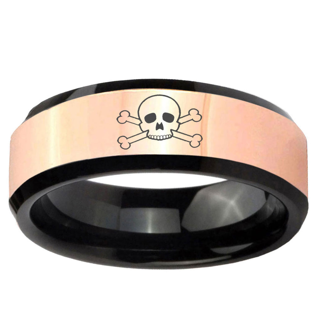 Skull Rose Gold And Black Bevel Tungsten Men's Wedding Band
