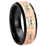 8mm Multiple Skull Rose Gold And Black Beveled Edge Tungsten Carbide Men's Wedding Ring