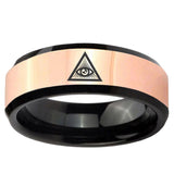 Seeing Eye of God Rose Gold And Black Beveled Edge Tungsten Carbide Men's Ring