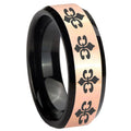 8MM Multiple Fleur-De-Lis Rose Gold Black Bevel Tungsten Ring