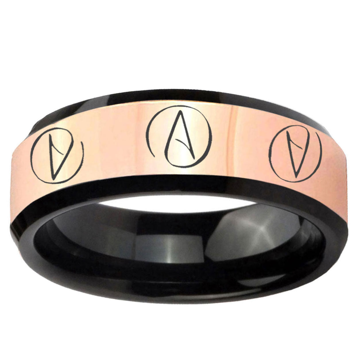 Atheist Design Rose Gold Black Bevel Tungsten Engagement Ring