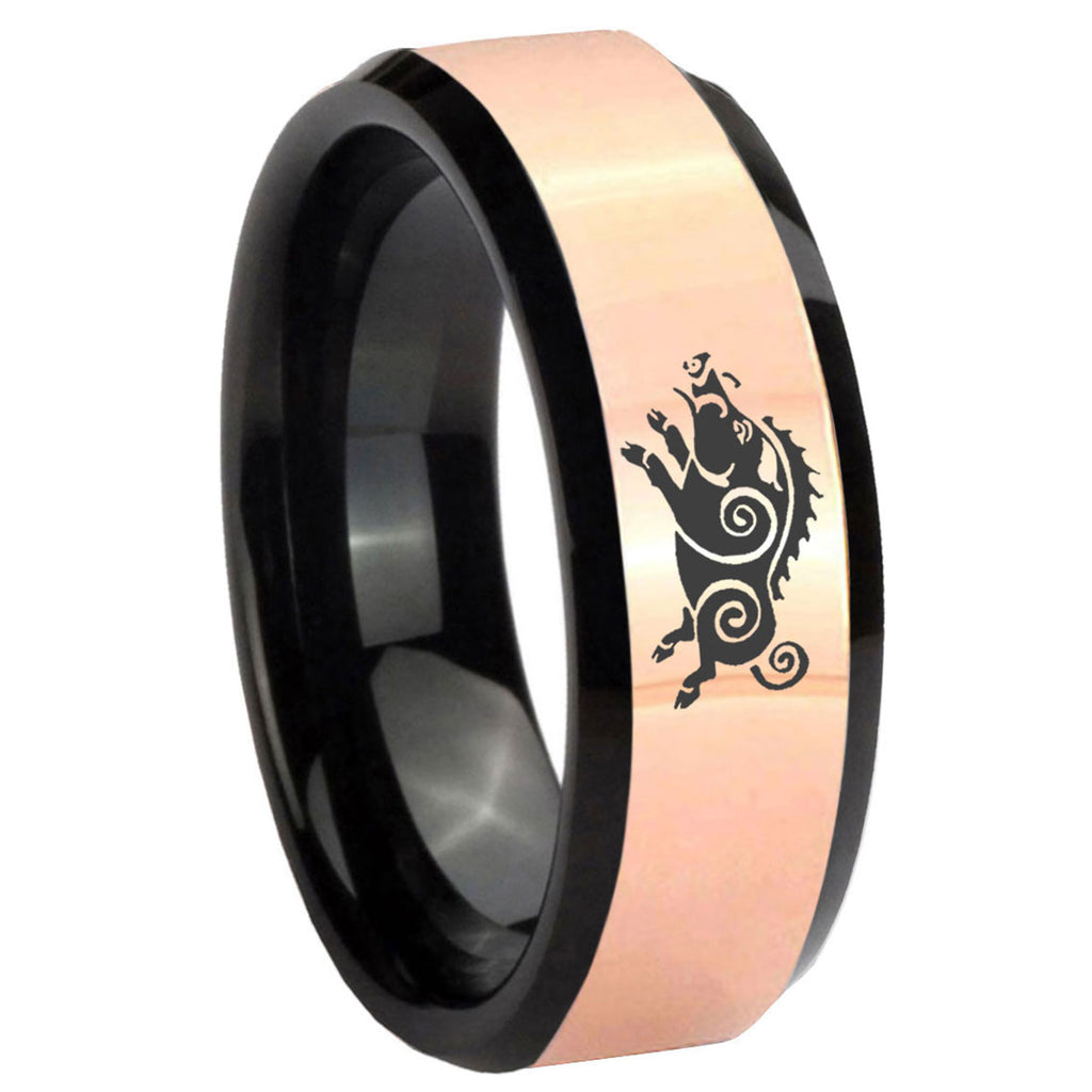 8MM Wild Boar Rose Gold Black Bevel Tungsten Engagement Ring
