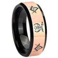 8MM Masonic Shriners Rose Gold Black Bevel Tungsten Mens Band