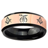 Masonic Shriners Rose Gold And Black Beveled Edge Tungsten Carbide Men's Wedding Band