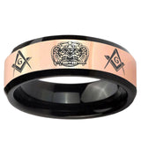 Masonic 32 Design Rose Gold And Black Beveled Edge Tungsten Carbide Engagement Ring