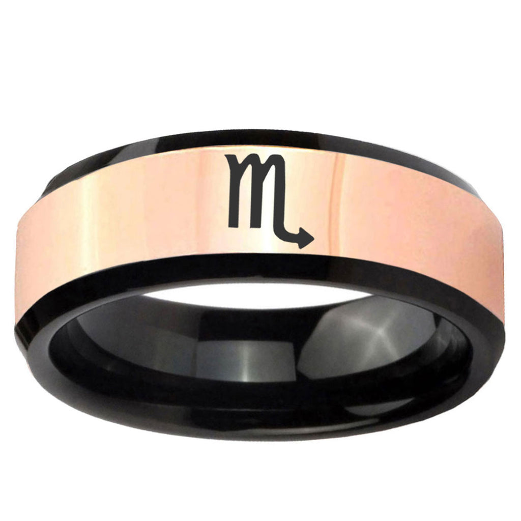 Scorpio Horoscope Rose Gold Black Bevel Tungsten Engage Ring
