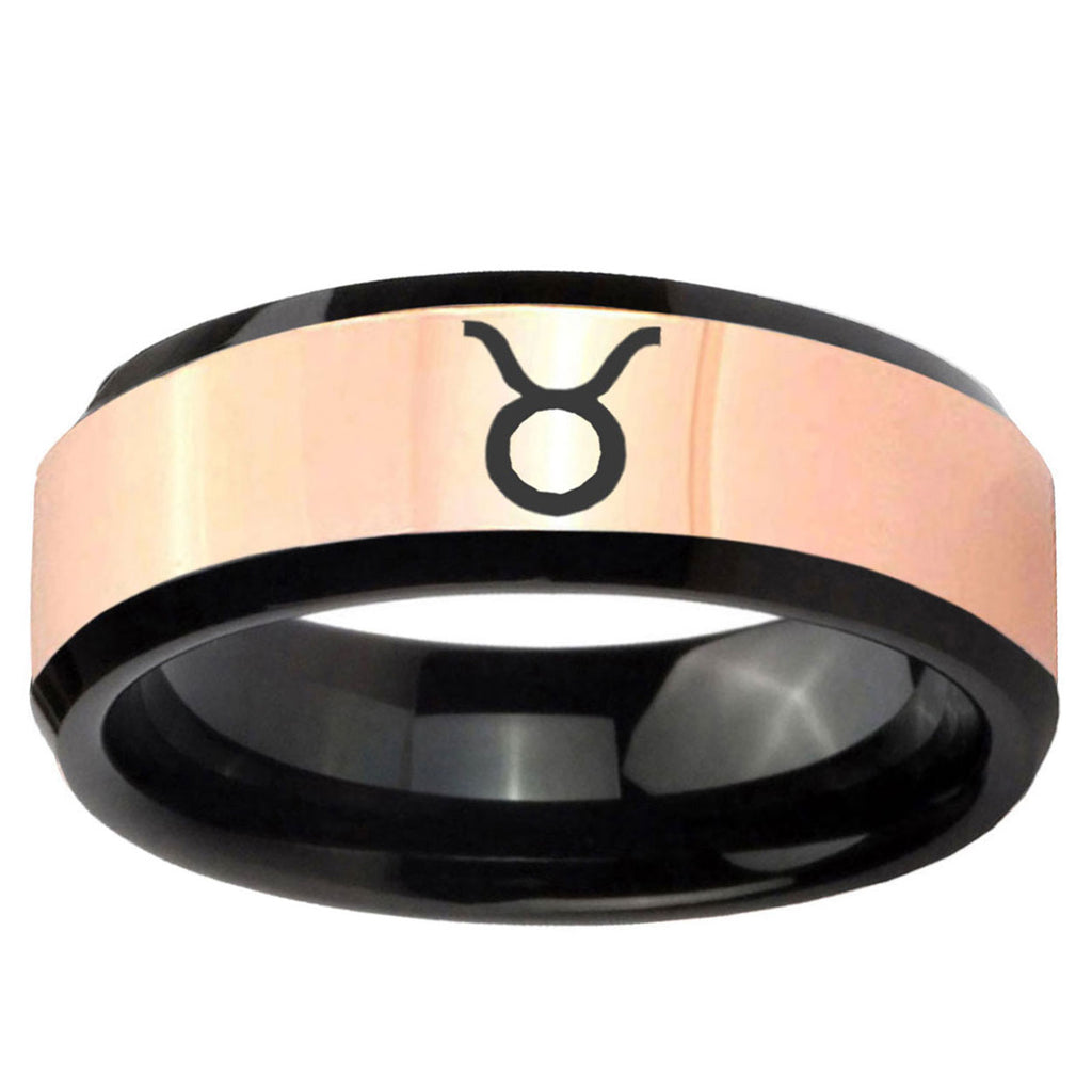 Taurus Horoscope Rose Gold Black Bevel Tungsten Engraved Ring