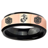Marine Chief Master Sergeant Rose Gold And Black Beveled Edge Tungsten Men's Bands Ring