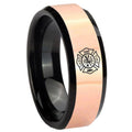8MM Fire Department Rose Gold Black Bevel Tungsten Ring for Men