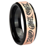8mm Etched Tribal Pattern Rose Gold And Black Beveled Edge Tungsten Men's Ring Personalized