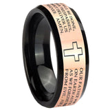8mm Etched Lord's Prayer Cross Rose Gold And Black Beveled Edge Tungsten Ring