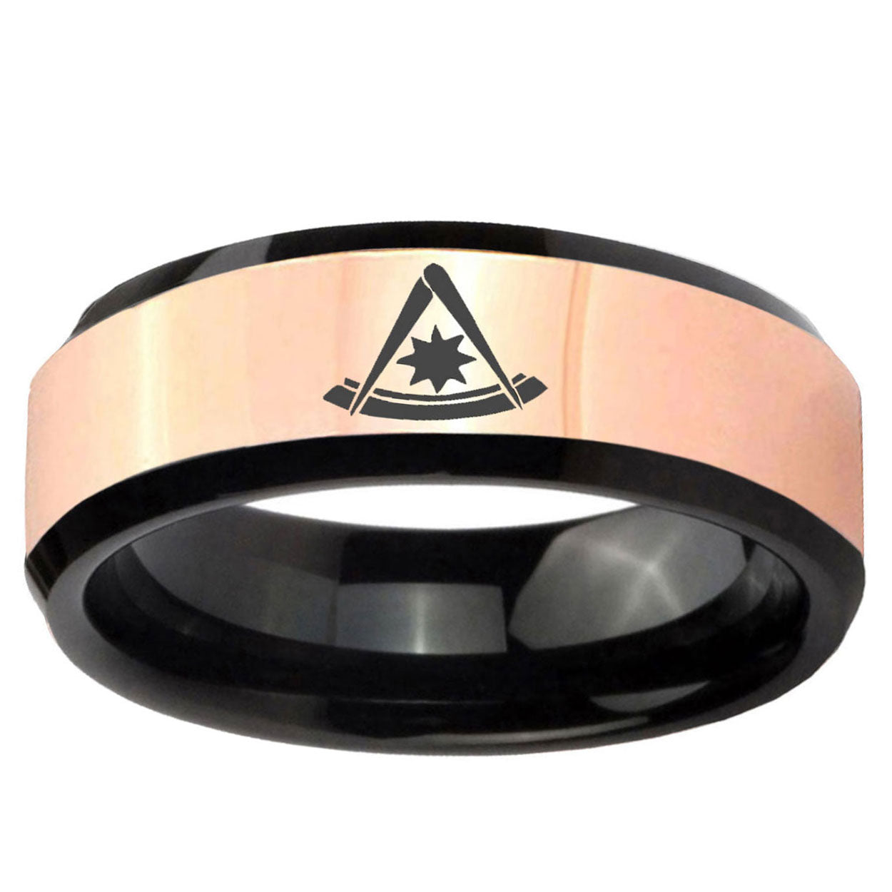 Pester Master Masonic Rose Gold Black Bevel Tungsten Ring