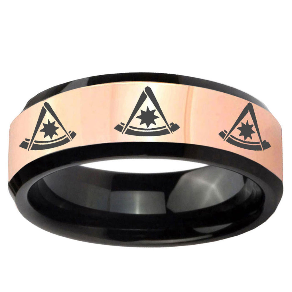 Multiple Pester Master Masonic Rose Gold Black Bevel Tungsten Ring