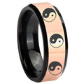 8MM Multiple Yin Yang Rose Gold Black Bevel Tungsten Promise Ring